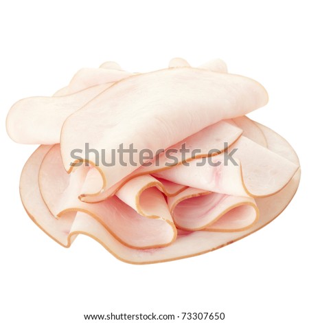 Turkey meat slices isolated on white, clipping path included Royalty-Free Stock Photo #73307650