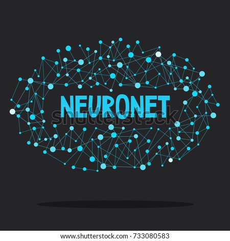 Neuronet, electric blue and black, conceptual illustration. Flat editable vector clip art. Vector illustration. Artificial intelligence, machine learning. Modern technologies.