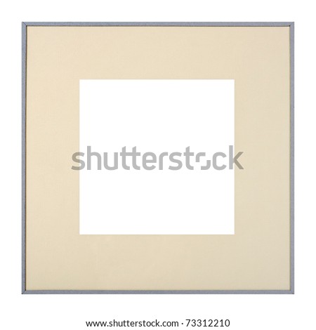 Modern style grey picture frame with cardboard matte, cut out over white background