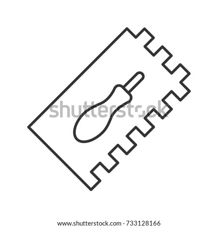 Rectangular notched trowel linear icon. Thin line illustration. Construction spatula. Contour symbol. Raster isolated outline drawing