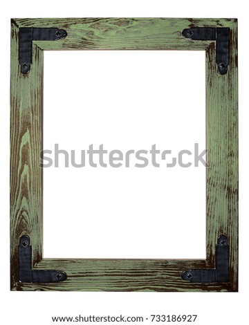 vintage  wooden frame with metallic black accents isolated on white background