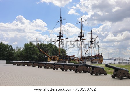 Replica Museum sailing battle ship Goto Predestination, Admiralty embankment, Voronezh, Russia