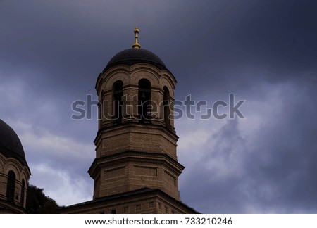 temple against the background of the dark sky, natural light