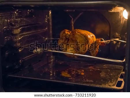 grilled chicken in the oven on a spit