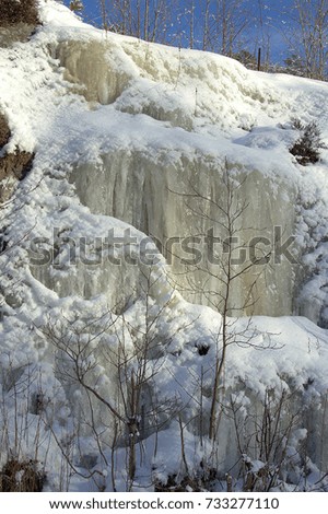 Background, frozen waterfall of ice