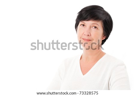 Horizontal photo of adult woman on white