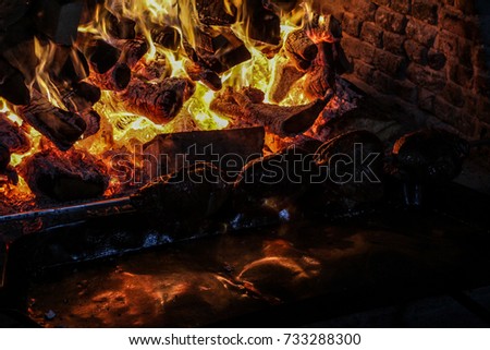 Old Fashion Fireplace Roasting Chickens
