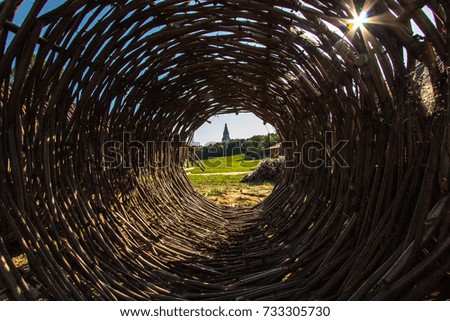 Tunnel construction. Wickerwork construction. Rural view. Country side view 