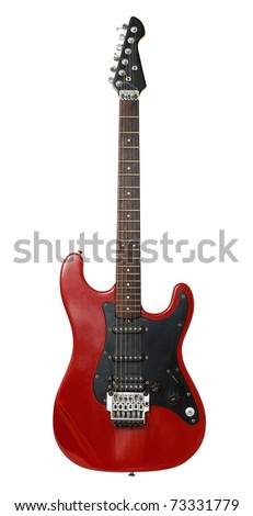 red and black electric guitar isolated on a white background Royalty-Free Stock Photo #73331779