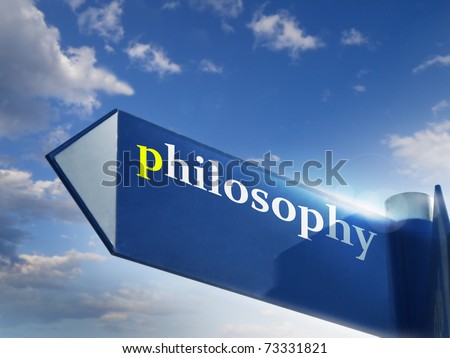 philosophy blue road sign over sky background