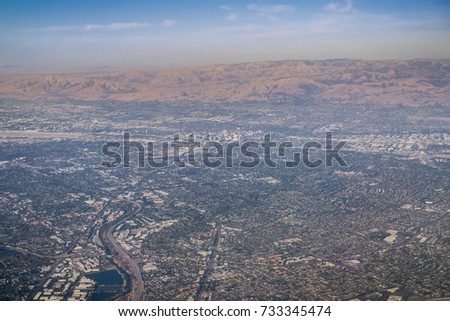 Aerial view of San Jose, California, located in south San Francisco bay area