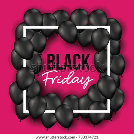 black friday poster with frame with balloons and magenta background vector illustration