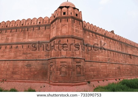 Red Fort an ancient monument Delhi, India. Tourist attraction. old building. Trench around the castle.