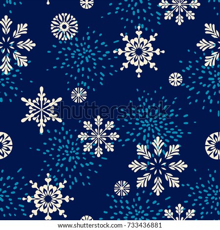 Vector winter seamless pattern with  snowflakes. Trendy hand drawn texture. Design for textile, wall art, wrapping paper, wallpaper and other uses.