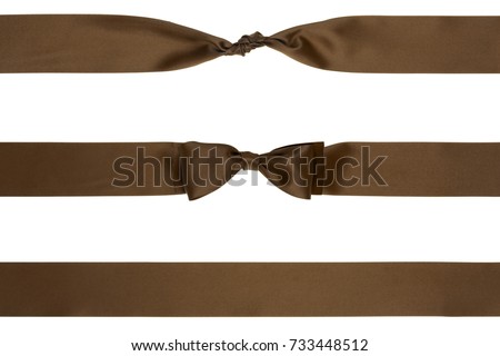 Chocolate satin ribbon bow with one ribbon and with bow-knot on white background