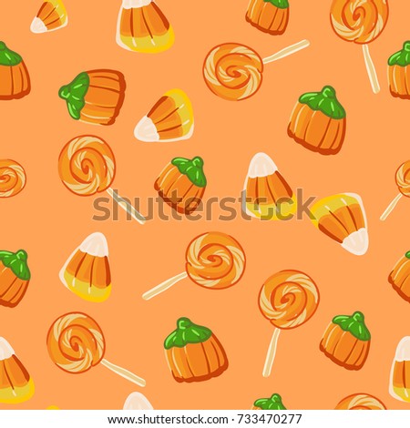 Halloween seamless pattern background with candy pumpkin vector