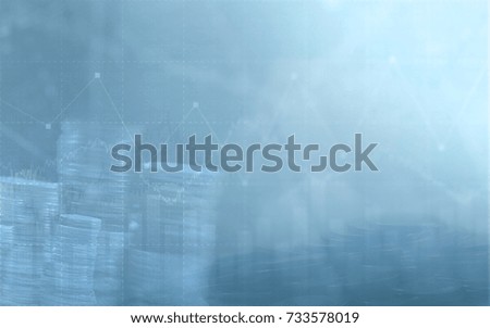 Abstract financial chart with graph and stack of coins in Double exposure style background