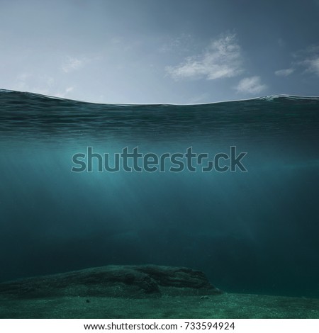 Empty underwater background with copy space Royalty-Free Stock Photo #733594924