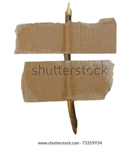 Cardboard scrap and branch, sale tag isolated on white background