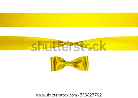 Single satin lemon yellow color bow with bow-knot with ribbons isolated on white