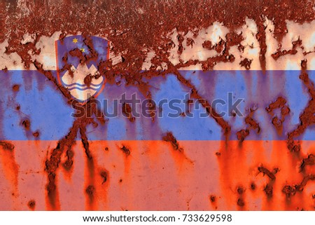 Flag of Slovenia   at the metal texture.  Concept photo
