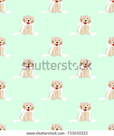 Puppy Golden Retriever Dog Bride on Green Mint Background. Vector Illustration.