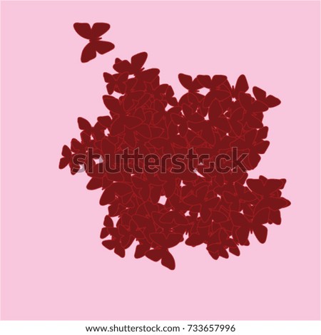 Vector Confetti Background Pattern. Element of design. Red butterflies on a pink background