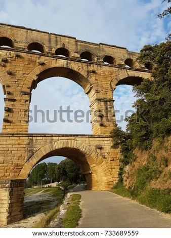 Europe. South of France. Gap region. Ancient romaine aqueduct. Summer 2017. Buildings of old civilisation.