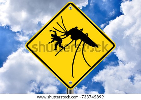 Giant mosquito carrying off human, a warning that mosquito bites can kill, due to viruses they carry. 