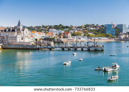 Seaside cityscape of Cascais city in summer day. Cascais municipality, Portugal Royalty-Free Stock Photo #733766833