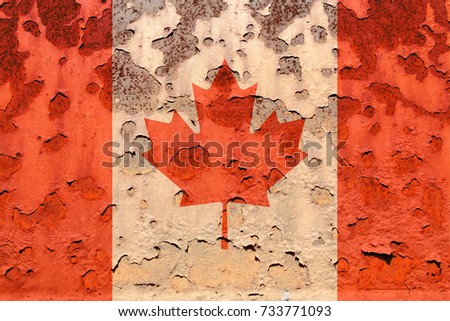 Flag of  Canada at the rusty background.  Concept photo