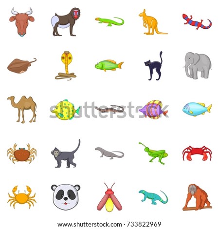 Animals of the jungle icons set. Cartoon set of 25 animals of the jungle  icons for web isolated on white background