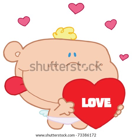 Romantic cupid with valentine hearts holding love heart