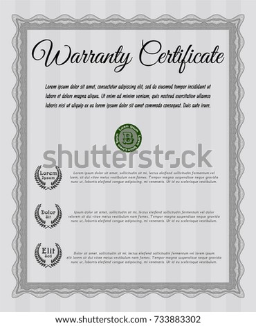 Grey Warranty Certificate template. Money design. With great quality guilloche pattern. Detailed. 