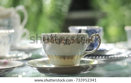 Group of Antique coffee cup in shop, old age, beautiful for decoration interior in house