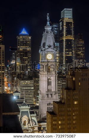 view of Philadelphia center city hall in evening.