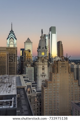 Philadelphia, Pennsylvania, USA center city skyline at sunrise