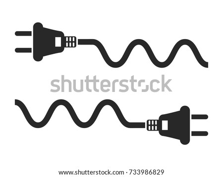 Electric plug and cord icon set, black isolated on white background, vector illustration. Royalty-Free Stock Photo #733986829