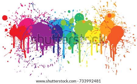 Bright rainbow of dripping paint splatters