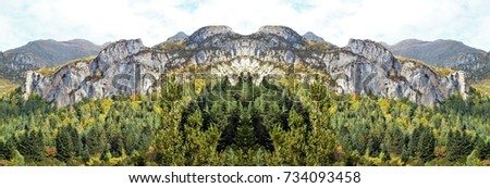 symmetrical photography of Bujaruelo Valley, Ordesa and Monte Perdido national park, Huesca, Aragon, Spain,