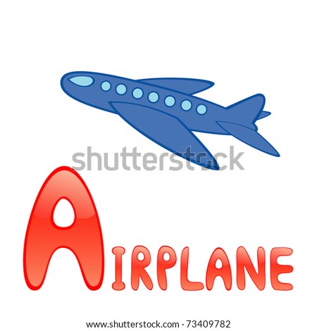 Funny alphabet for children. Airplane - letter A