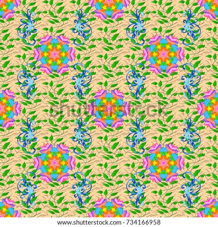 Beige, green and blue colors. Summer blooming theme. Hand drawn abstract fancy elements. Vintage flowers. Watercolor painting imitation Vector illustration.