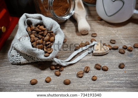 Coffee beans - coffee beans in a linen bag  - selective focus