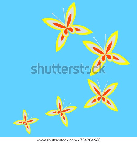 Vector card with butterflies. Silhouettes of different butterflies.
