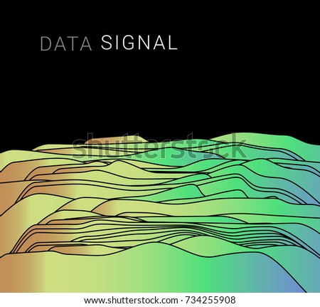 Vaporwave / Synthwave style illustration of wavy 3d sound waves map in pastel colors on dark background.