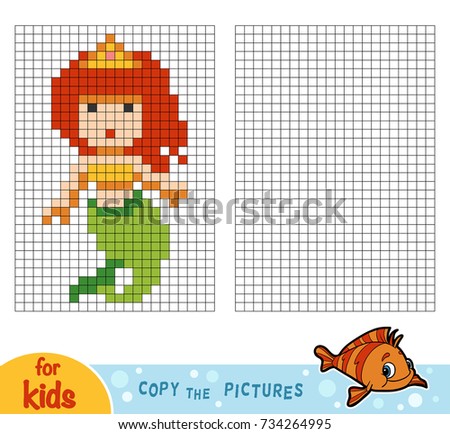 Copy the picture by squares, education game for children, Mermaid