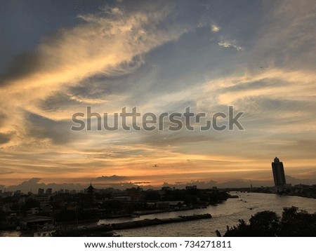 Bangkok sunset with chaopraya river