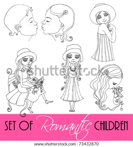 vector set of illustrated romantic children