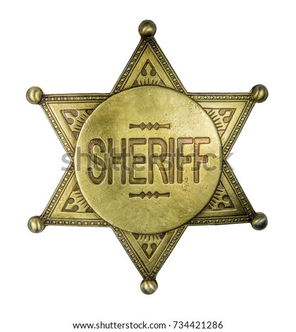 Isolated Retro Vintage Brass Sheriff Star Badge On A White Background Royalty-Free Stock Photo #734421286