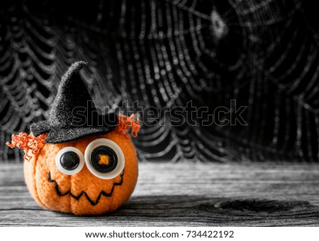 toy cheerful pumpkin jack halloween and cobweb